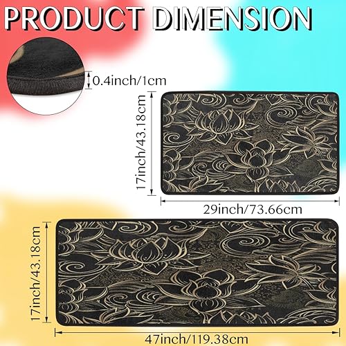 Miniatura 2 de Juego de 2 tapetes de cocina con patrón floral texturizado dorado para piso, tapete acolchado antifatiga, tapete de escritorio cómodo para cocina,