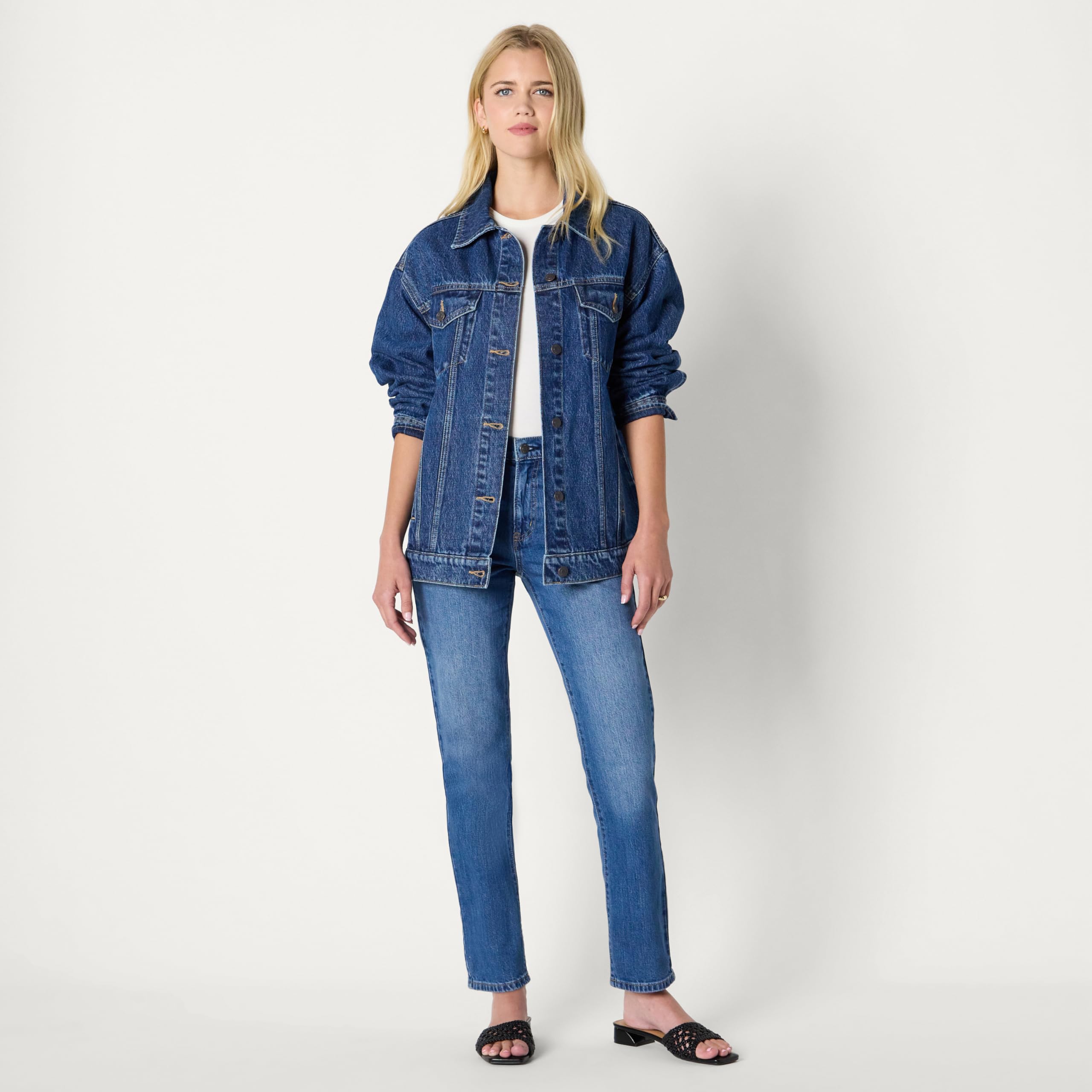 Amazon Essentials Veste de Camionneur en Denim avec Poches Femme