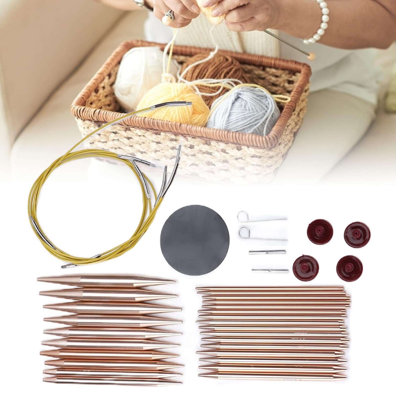 Juego de Agujas Circulares de Aluminio, 26 Piezas, Manijas Ergonómicas, Kit Intercambiable con Estuche de Almacenamiento