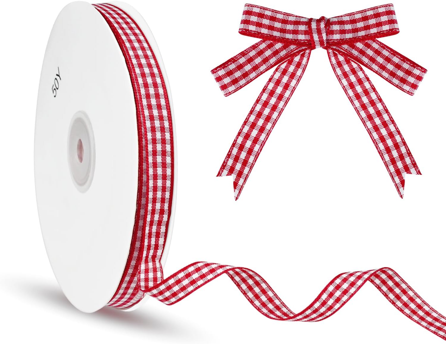 Red and White Checkered Ribbon, 3/8 Inch x 50 Yard Roll for Gift Wrapping, Christmas Wreaths, Hair Bows, Home Decor, DIY Crafts