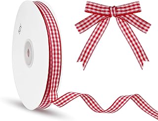Red and White Checkered Ribbon, 3/8 Inch x 50 Yard Roll for Gift Wrapping, Christmas Wreaths, Hair Bows, Home Decor, DIY Crafts