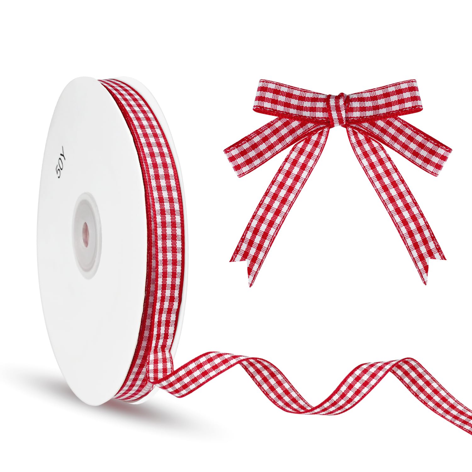 Red and White Checkered Ribbon, 3/8 Inch x 50 Yard Roll for Gift Wrapping, Christmas Wreaths, Hair Bows, Home Decor, DIY Crafts