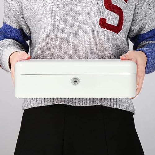 Miniatura 6 de Caja de dinero con bandeja de dinero y cerradura de llave, caja de dinero grande, 5 compartimentos para ciones y 4 clips con resorte para billetes,