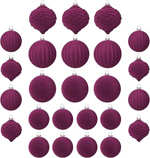 25 bolas de Navidad de terciopelo de terciopelo magenta lila 6 cm 8 cm para árbol de Navidad bolas con ganchos colgantes bolas decoración de Navidad Tish