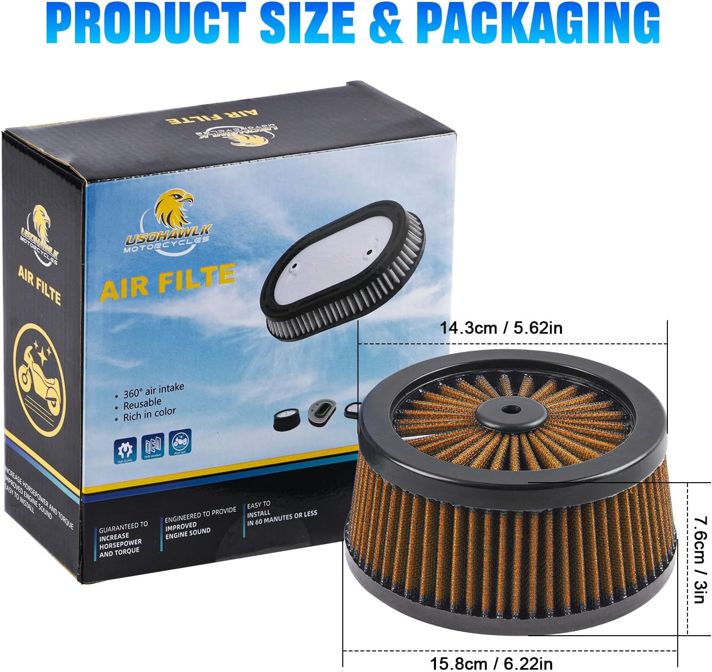 Motorcycle Air Filter High Flow Intake Cleaner Accessories 29400118 for Harley Cruiser 2007-Later Sportster XL, 2008-2017 Dyna, 2008-2015 Softail Models (Orange)