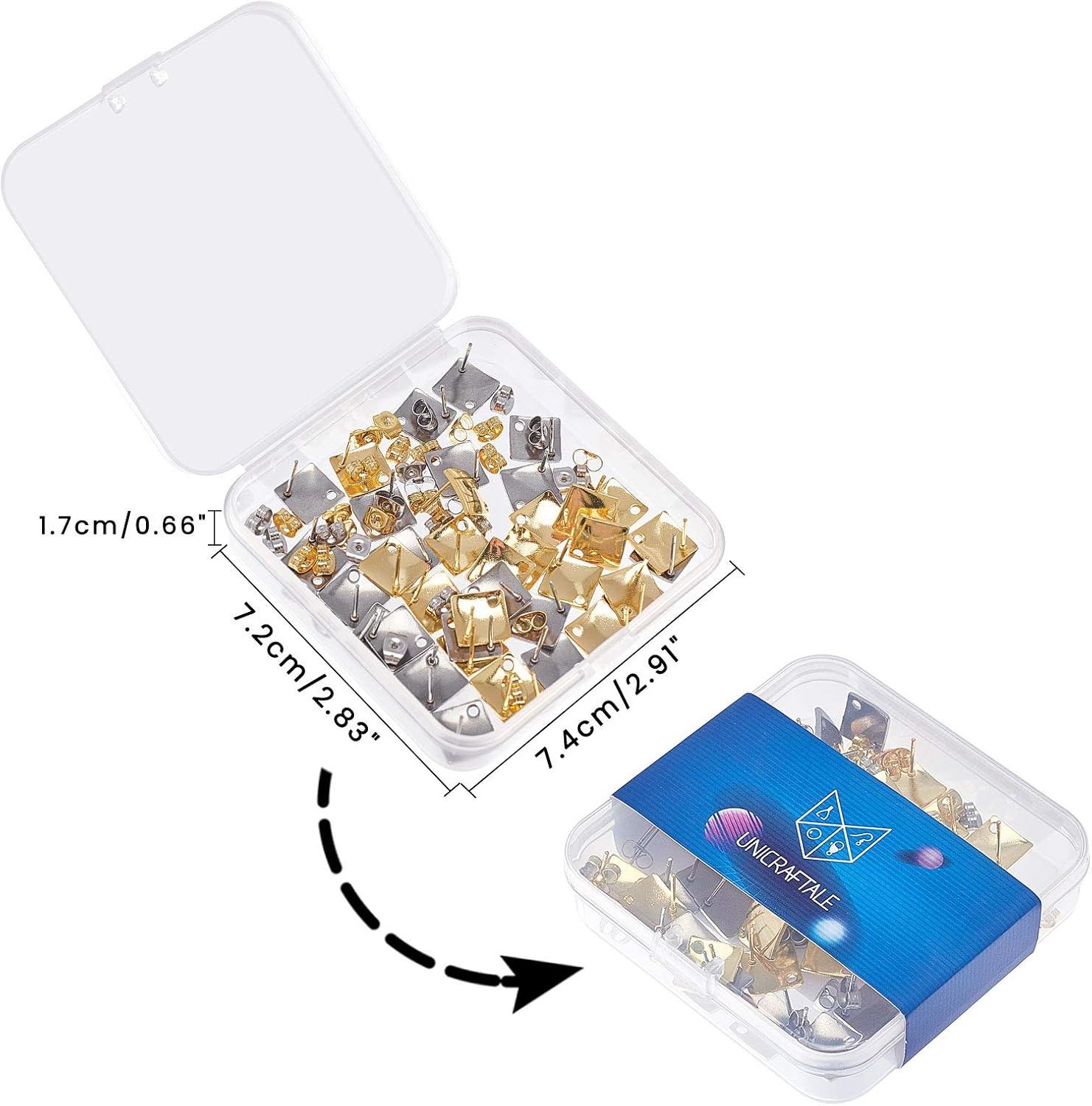 UNICRAFTALE Rhombus Stud Earring 20 Sets Hypoallergenic Earring Post with Loop 0.8mm Pin Stainless Steel Stud Earring with Ear Nuts Ear Studs for DIY Earrings Jewelry Making