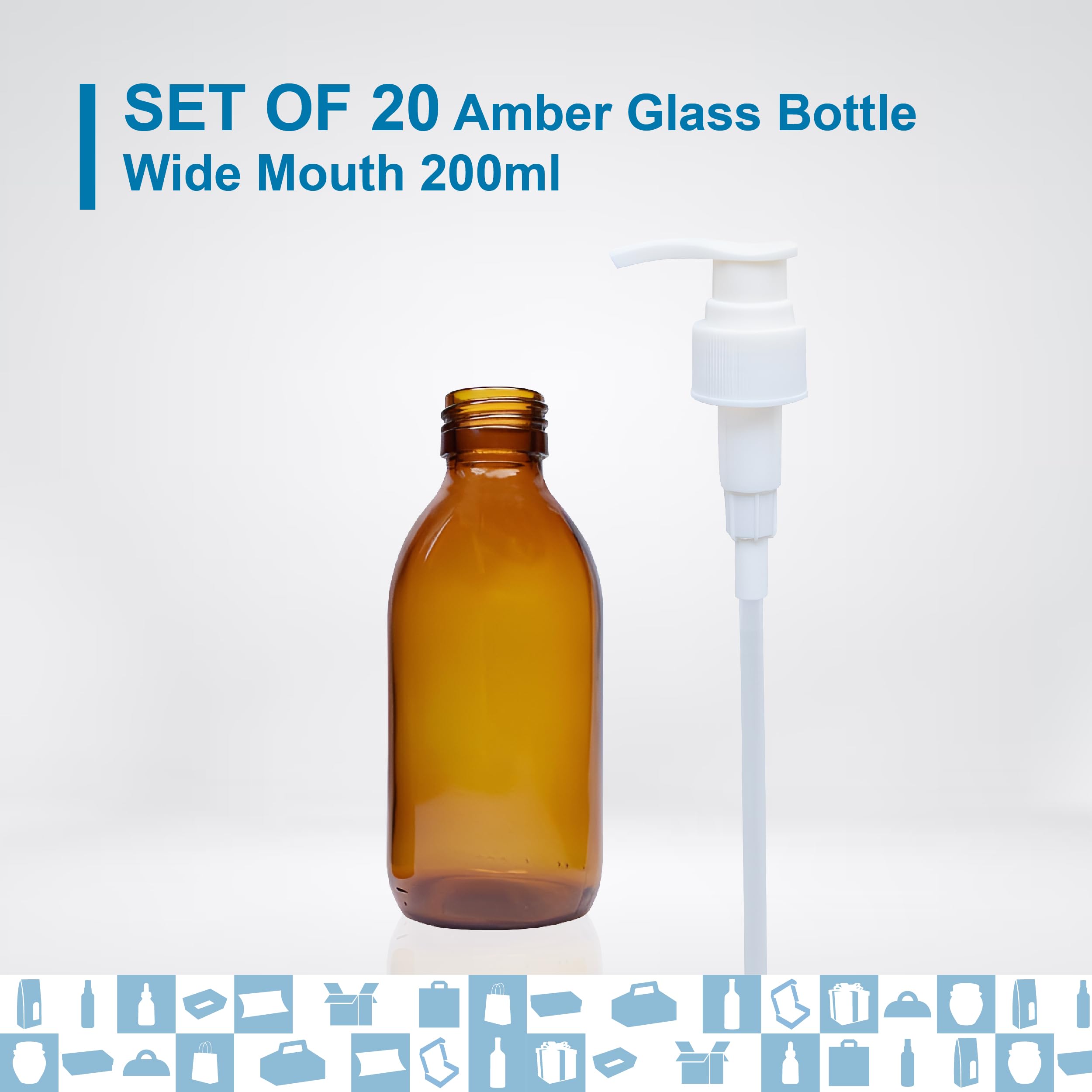 Espirito Rebelde 20x Botella de cristal ámbar de 200 ml con tapa de bomba dosificadora - Botella para aceites esenciales, cosméticos, productos para el baño, dispensador de jabón - Skincare