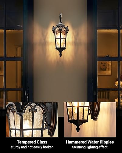 Miniatura 3 de DEWENWILS Lámpara de pared para exteriores, montaje en pared, linterna de pared exterior romana negra de 17.7 pulgadas de alto, antioxidante e