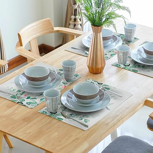 Miniatura 6 de Juego de 4 manteles individuales de acuarela con hojas de eucalipto, manteles individuales de hojas verdes, manteles individuales de primavera con