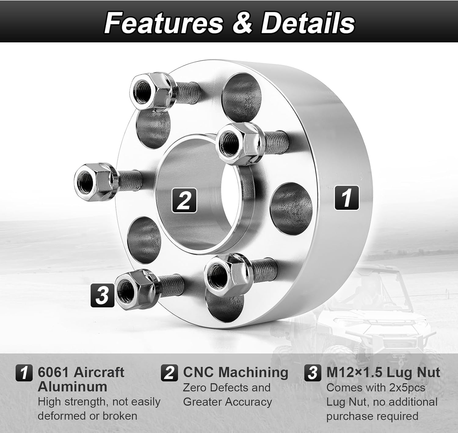 2" Wheel Spacer Adapters 5×114mm to 5×114mm 6061 Aluminum Compatible with Polaris RZR Pro Turbo R 4 2022-2024 (4 Pcs)