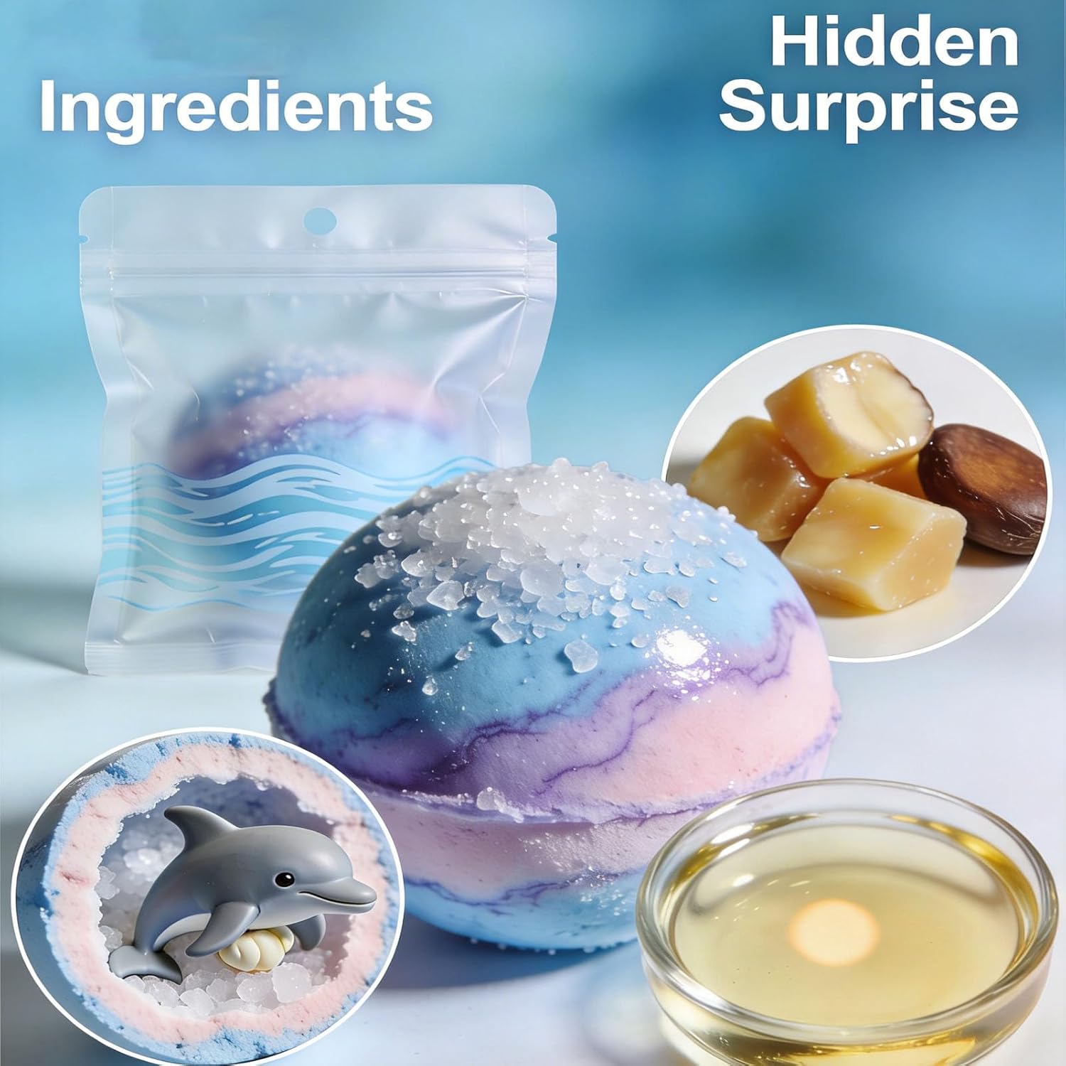 12-Pack Bath Bombs with Surprise Toys Inside, Natural Organic Bath Fizzies with Shea Butter, Ocean/Animal/Series (Blue)