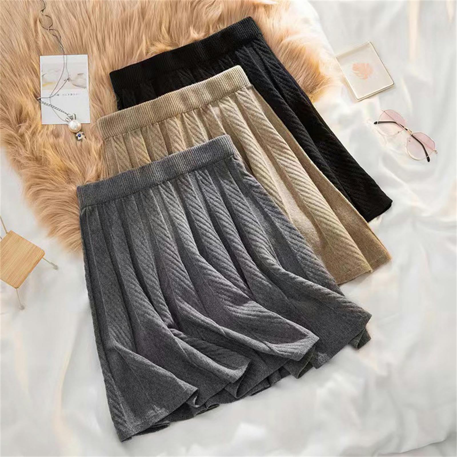 Strickrock Damen Fester Gebratener Teig Twists Strickrock High Waist Thread Wolle A-Linie Rock-schwarz-one Size Fits All (40kg-70kg)