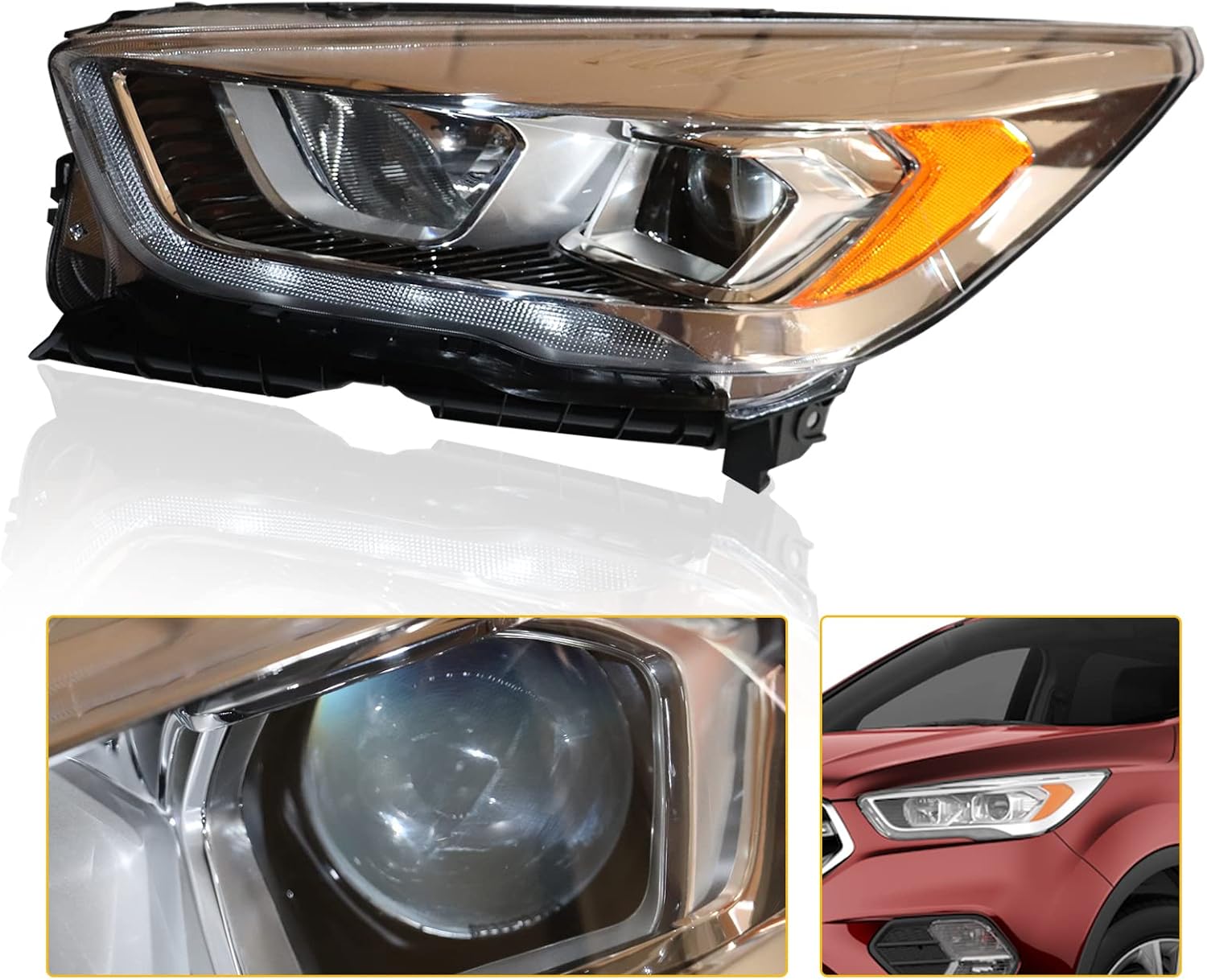 LYNICESHOP Front Headlight, Clear Headlight for 2017-2019 Ford Escape S SE SEL Halogen Headlights, Assembly Replacement Factory Headlamp (Driver Side)