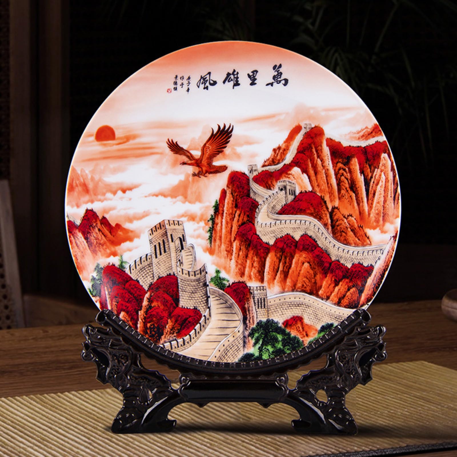 Assiette en céramique de Jingdezhen 26 cm artisanat d'art de luxe pour salon