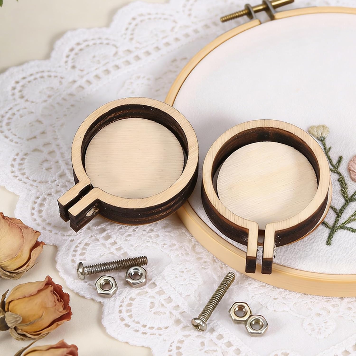 AKOOSY 15Pcs Mini Embroidery Round Fixing Frames for Cross Stitch Needlework Crafts Decorative Jewelry Making