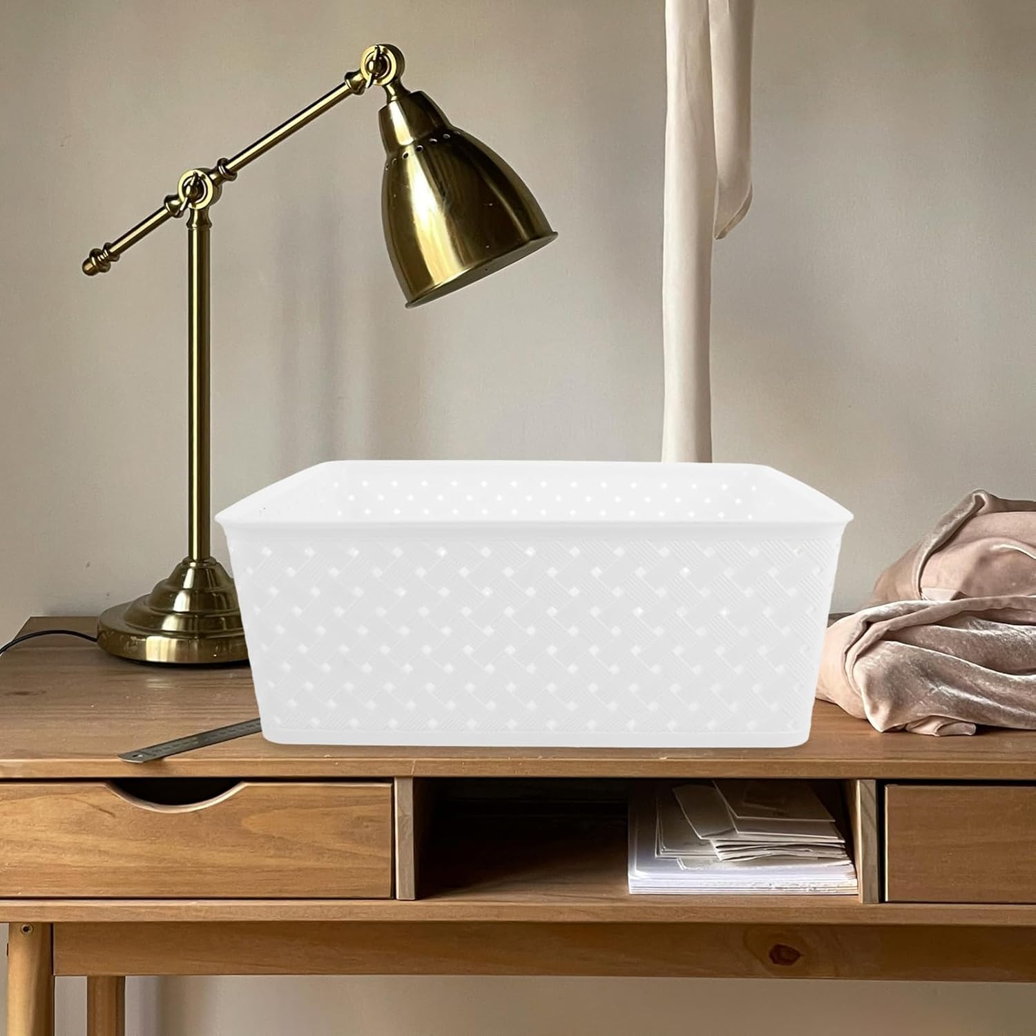 VOSAREA Plastic Storage Baskets Handles Woven Organizer Bins for Kitchen Laundry and Bedroom Sturdy Material Versatile Storage for Home Organization