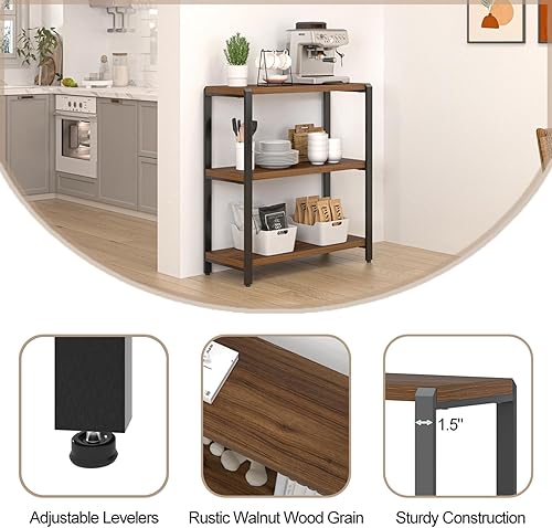 Vista 58 de FOLUBAN Estantería de 3 niveles, estantería industrial y estantes para libros, para dormitorio, madera rústica y metal, para oficina, roble