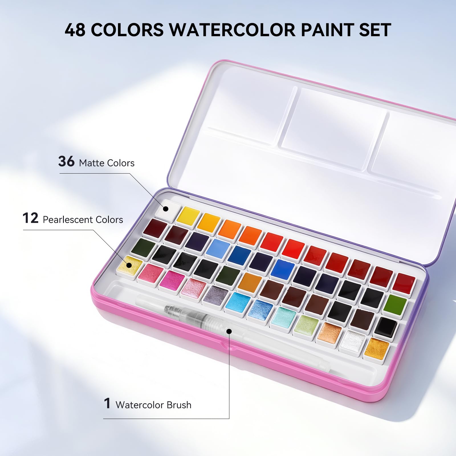 Set di pittura ad acquerello solido, 36+12 colori metallici con | Colori vivaci dei pigmenti/miscelazione liscia e facile