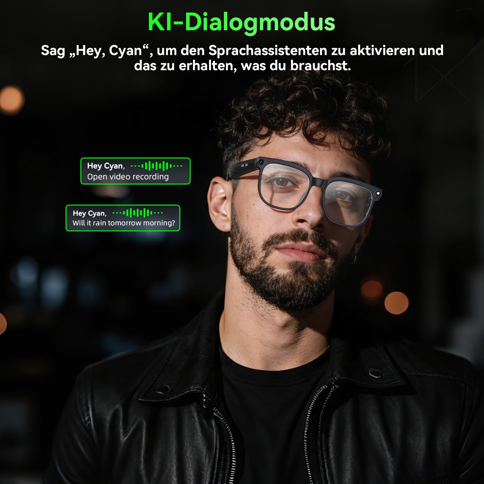 Kamera-Brille, 8 MP Lünette mit KI, intelligente Lünette unterstützt Videoaufnahme/Musikwiedergabe/Audioaufnahme/Bluetooth-Anrufe/GPT-Identifikation (blaues Licht)