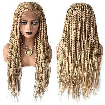 LYRICAL HAIR Hand Tied Swiss Lace Front Cornrow Braided Wigs with Baby Hair for Black Women Lightweight Box Braids Glueless Wigs Natural Premium Synthetic5.5X3.5, 31 Inch, #27/613M Blonde