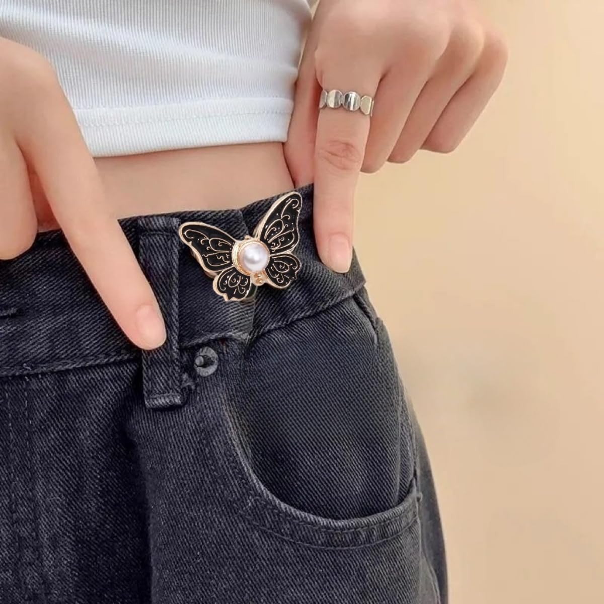 2025 Upgraded 8 Set Pant Waist Tightener, Flower Buttons Pins for Loose Jeans, Adjustable Waist Buckle Extender Set Pants Clips, No Sewing for Jeans, Skirts (A)