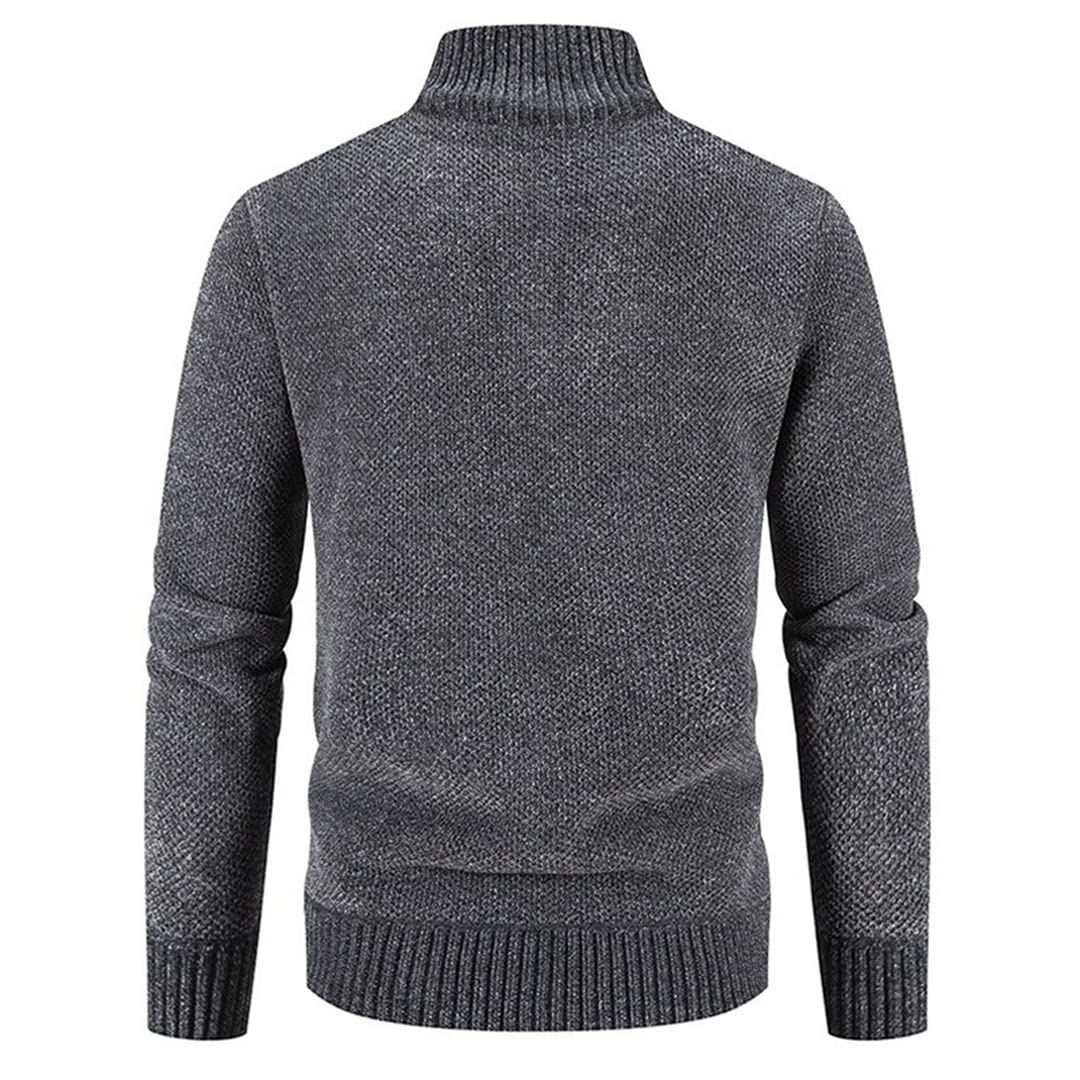 Chaqueta de punto de lana para hombre con cuello alto y cremallera gruesa y cálida