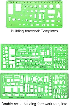 6 Pieces Plastic Measuring Templates Building Formwork Stencils Geometric Drawing Rulers for Office and School, Clear Green