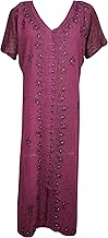 Maxi Dresses, Magenta Pink Embroidered Summer Housedress L/XL