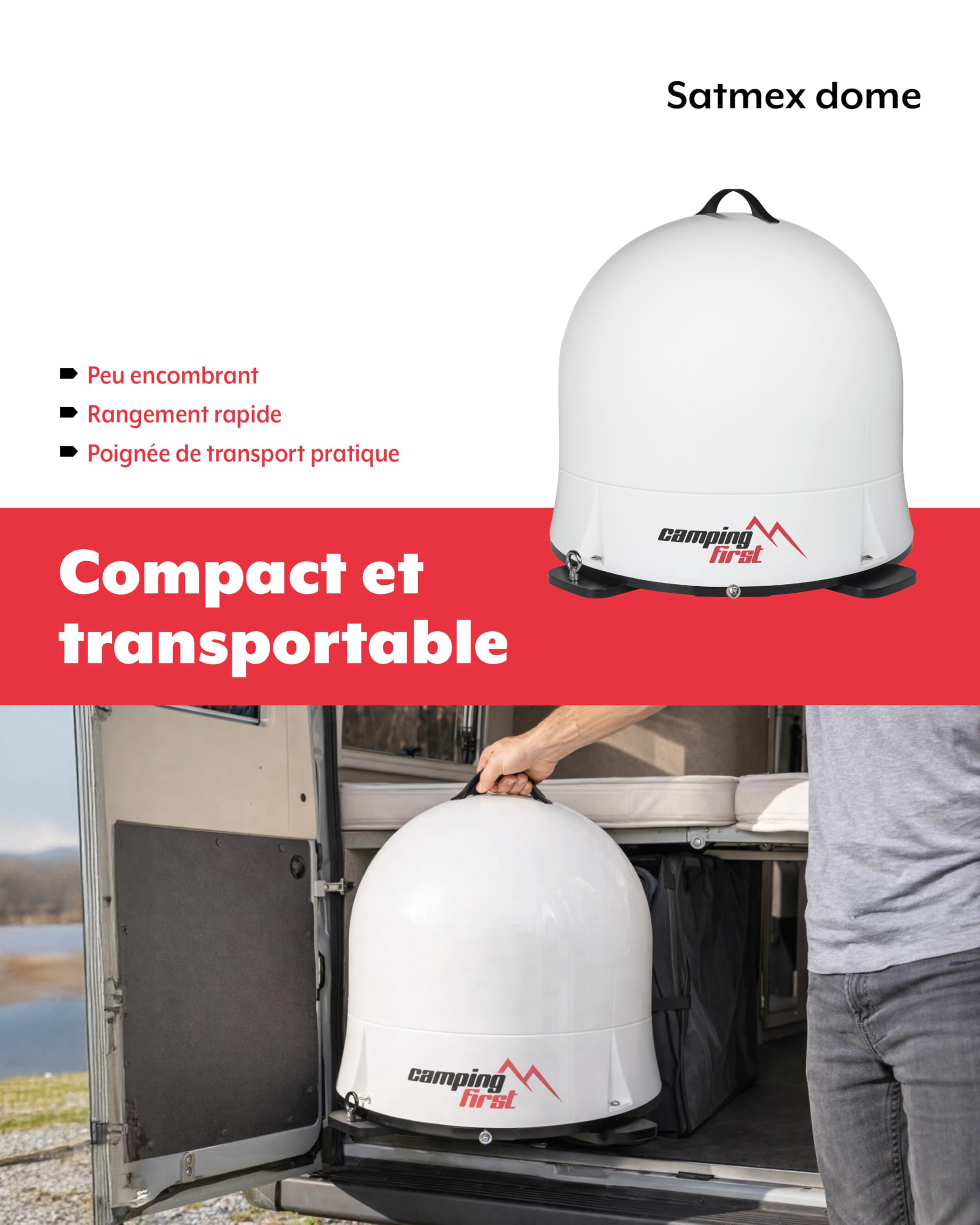 Satmex Dome – Antenne Satellite Mobile Automatique – Blanc | Alignement automatique sur Astra 19,2°E, dôme robuste, sans alimentation externe nécessaire