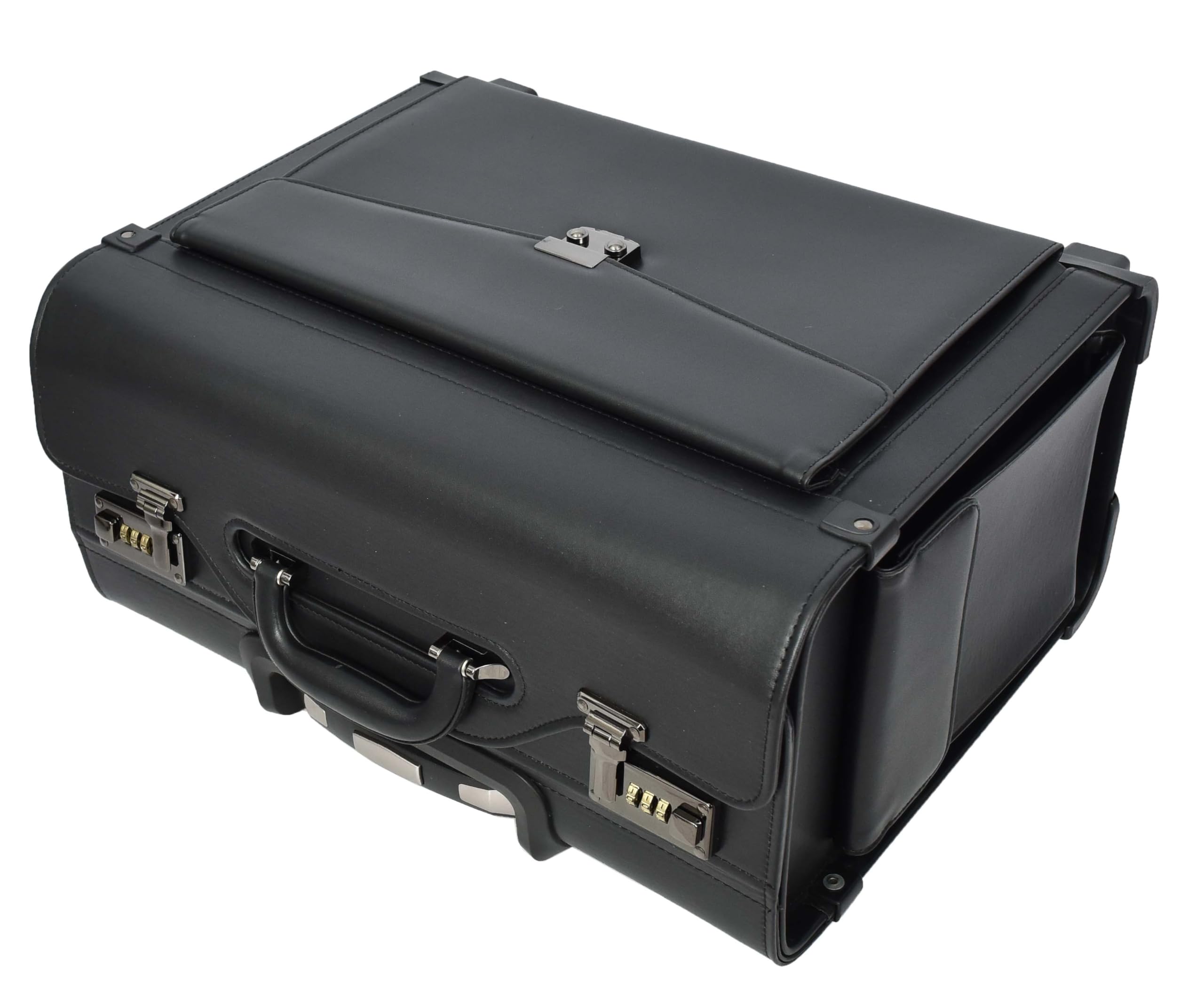 Pilot Case - Bolsa de viaje ligera de piel sintética con 2 ruedas, color negro