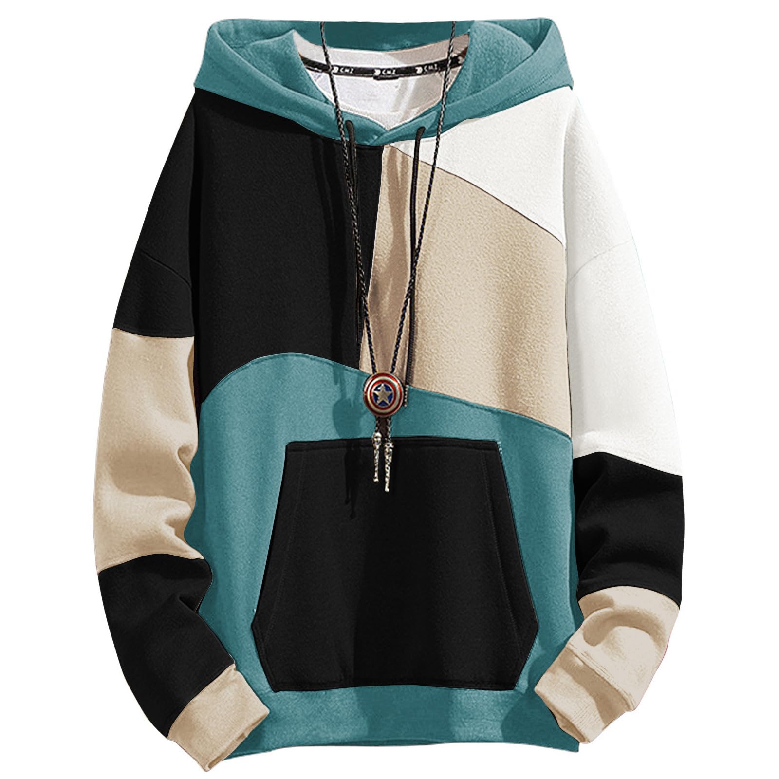 Herren Bunt Hoodie Baumwolle Kapuzenpullover mit Taschen Hoody | Kapuzenpulli Streetwear Casual Farbblock Sweatshirt Urban Pullover Herbst Winter