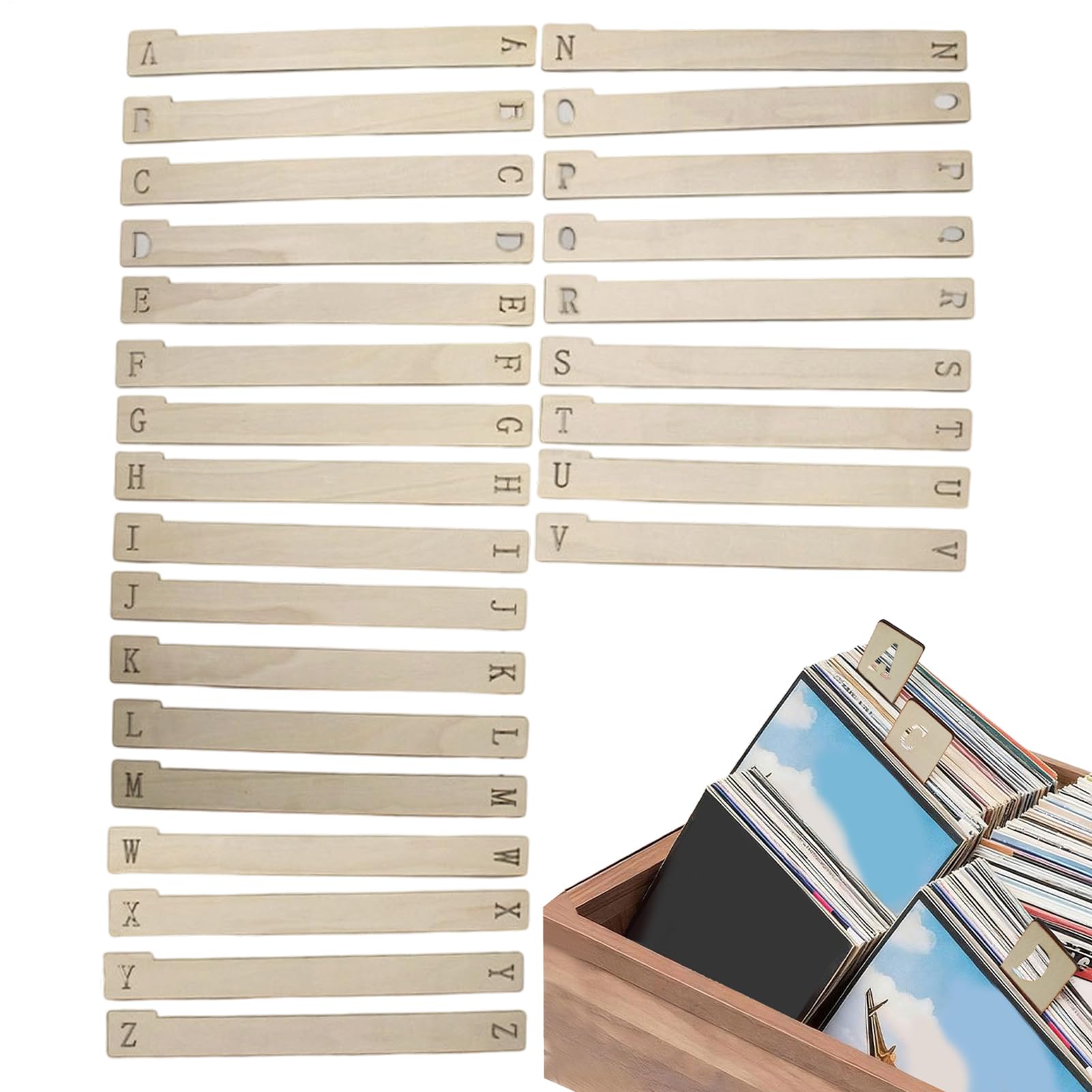 Divisori da Dischi Supporto in Legno 26 Pezzi | Organizzatore per Raccolta di Vinile adatto a Scaffali Orizzontali e Verticali, Album, Media, Segnalibri e Appassionati di