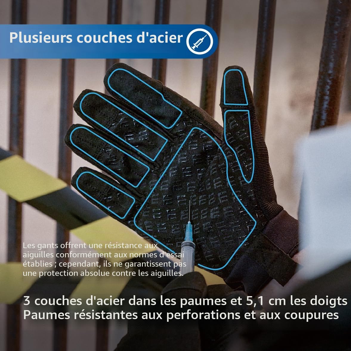 DEX FIT Gants NPG420 résistants aux Perforations, Couches d'acier, Prise Ferme, Patch en Cuir PU, écran Tactile, durables et Confortables, pour Forces de l'ordre, Airsoft; Noir 9 (L) 1 Paire