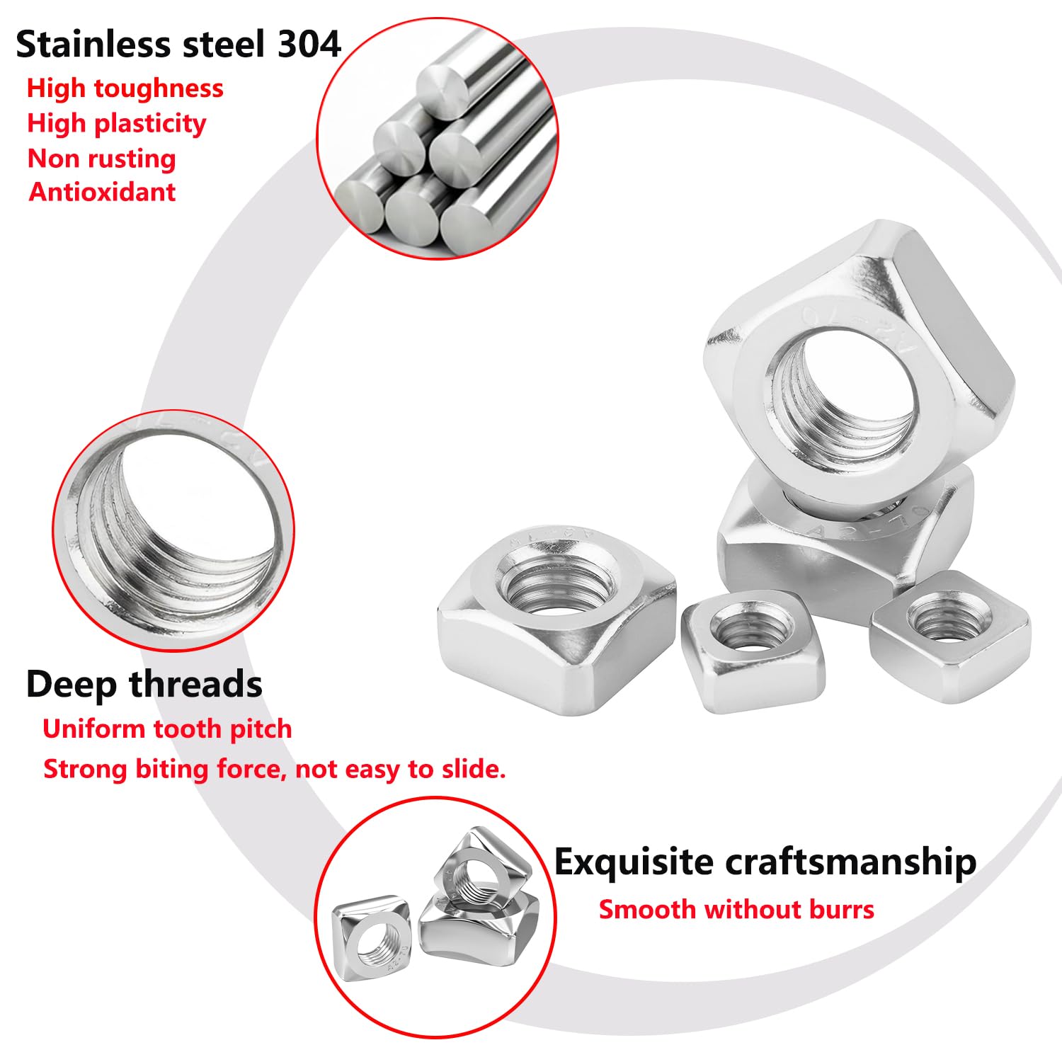 Qrity 20 Pezzi Dadi Quadrati M8 x 13 mm x 6 mm in Acciaio Inossidabile 304, Dado per Giunti e Montaggio Mobili in Legno