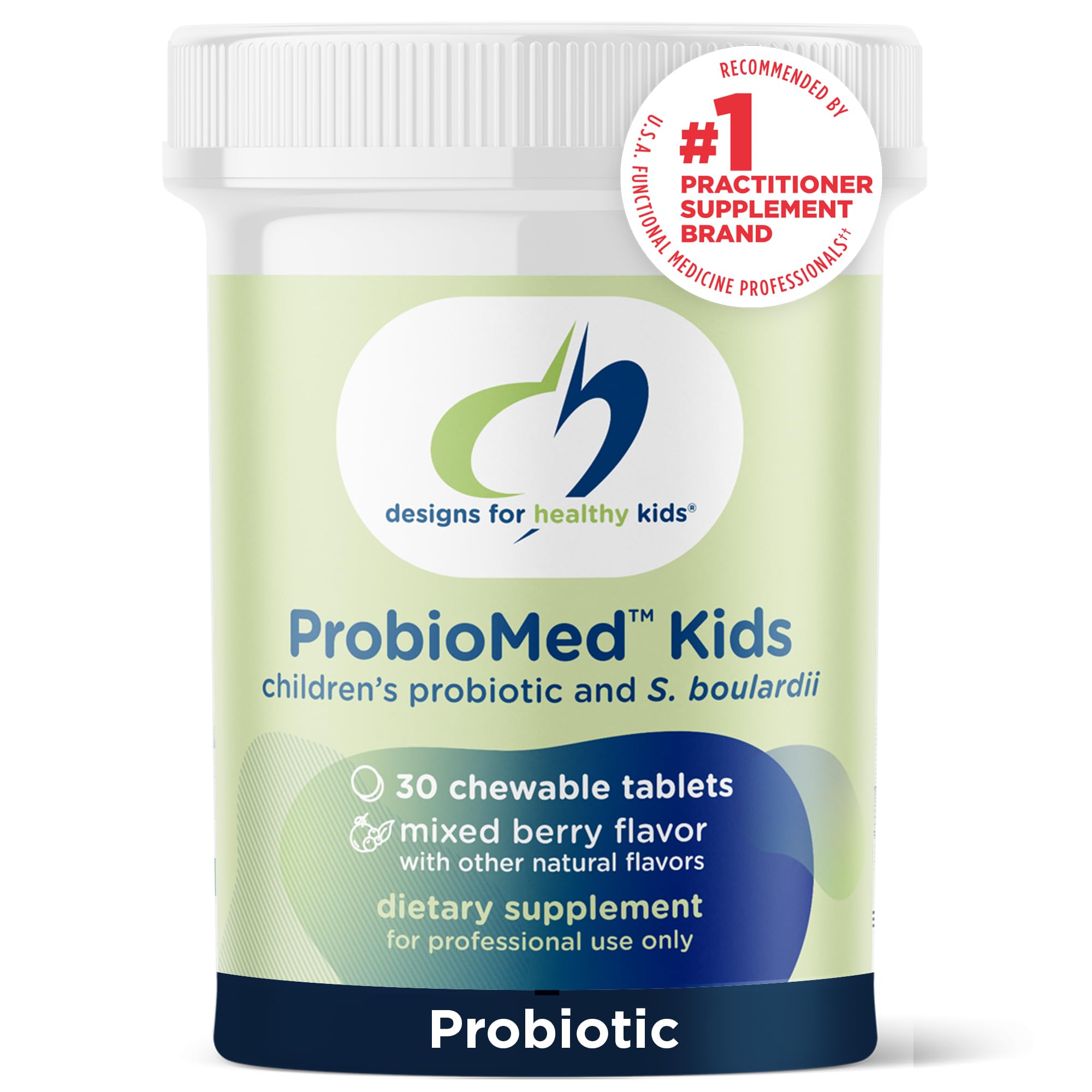 Designs for Health ProbioMed Kids Chewable Probiotic - 10b CFU Gut & Immune Support for Children - Lactobacillus, Bifidobacterium + Saccharomyces boulardii - Delicious Berry Flavor (30 Tablets)