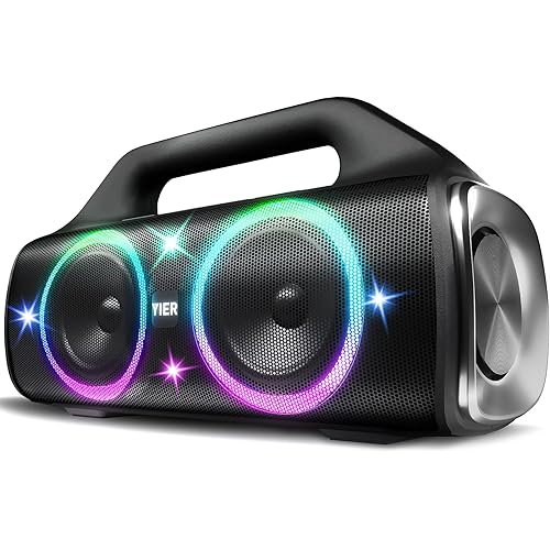 Speakers, 80w (Peak) Portable Wireless Speaker with Lights, Stereo Loud Sound, IP67 Waterproof, Deep Bass Outdoor Speakers Bluetooth 5.0 Dual Pairing for Home Party Beach Camping, Gifts