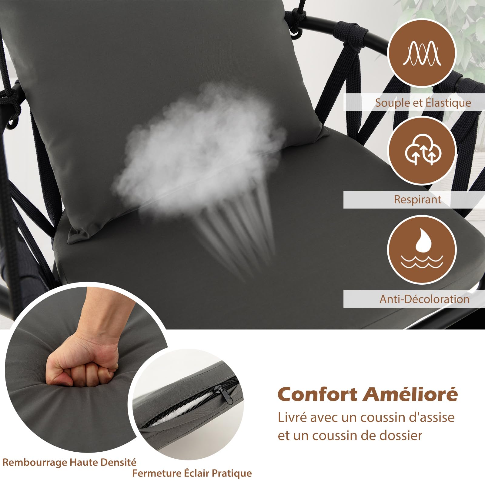 COSTWAY Fauteuil Suspendu Extérieur Intérieur, Support en Acier