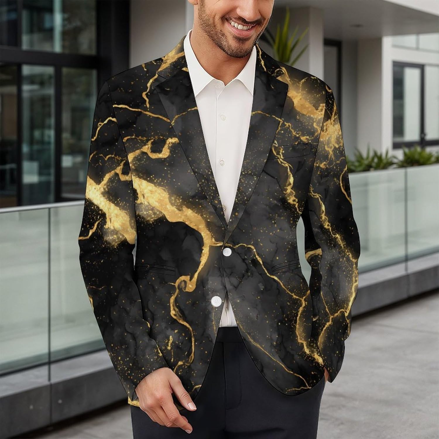 Black and Gold Marble Suit Jacket for Men Print Coat Jackets Dress Suits Party Wedding