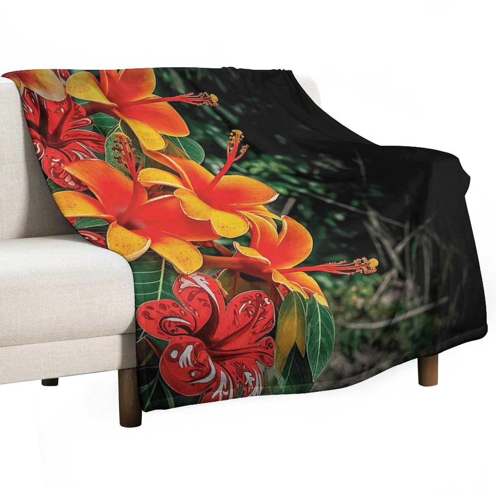 Couverture flanelle peluche chaude plaid fleurs lit 127x152