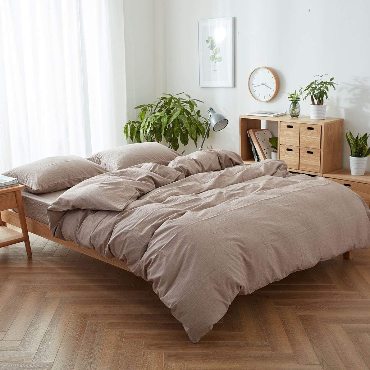 FACE TWO FACE 3-Piece Duvet Cover Twin 100% Washed Cotton Duvet Cover,Ultra Soft and Easy Care,Simple Style Bedding Set (Twin, Purple Bean Paste): Home & Kitchen