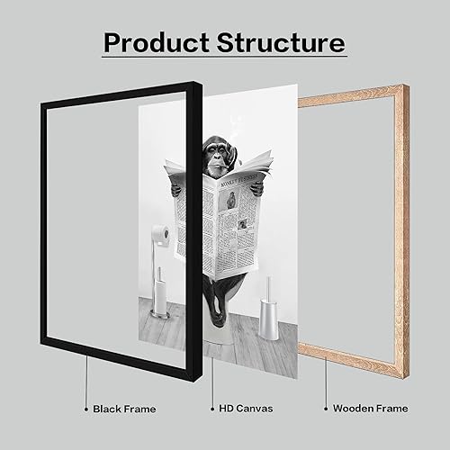 Vista 42 de Impresiones artísticas para pared de baño, divertidas impresiones artísticas sobre lienzo de perezoso enmarcado, cuadros en blanco y negro