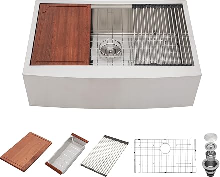 36 Stainless Farmhouse Sink - Beslend 36x22 Inch Stainless Steel Farmhouse Kitchen Sink Apron Front Ledge Workstation Sinks 16 Gauge Single Bowl Farm Sinks