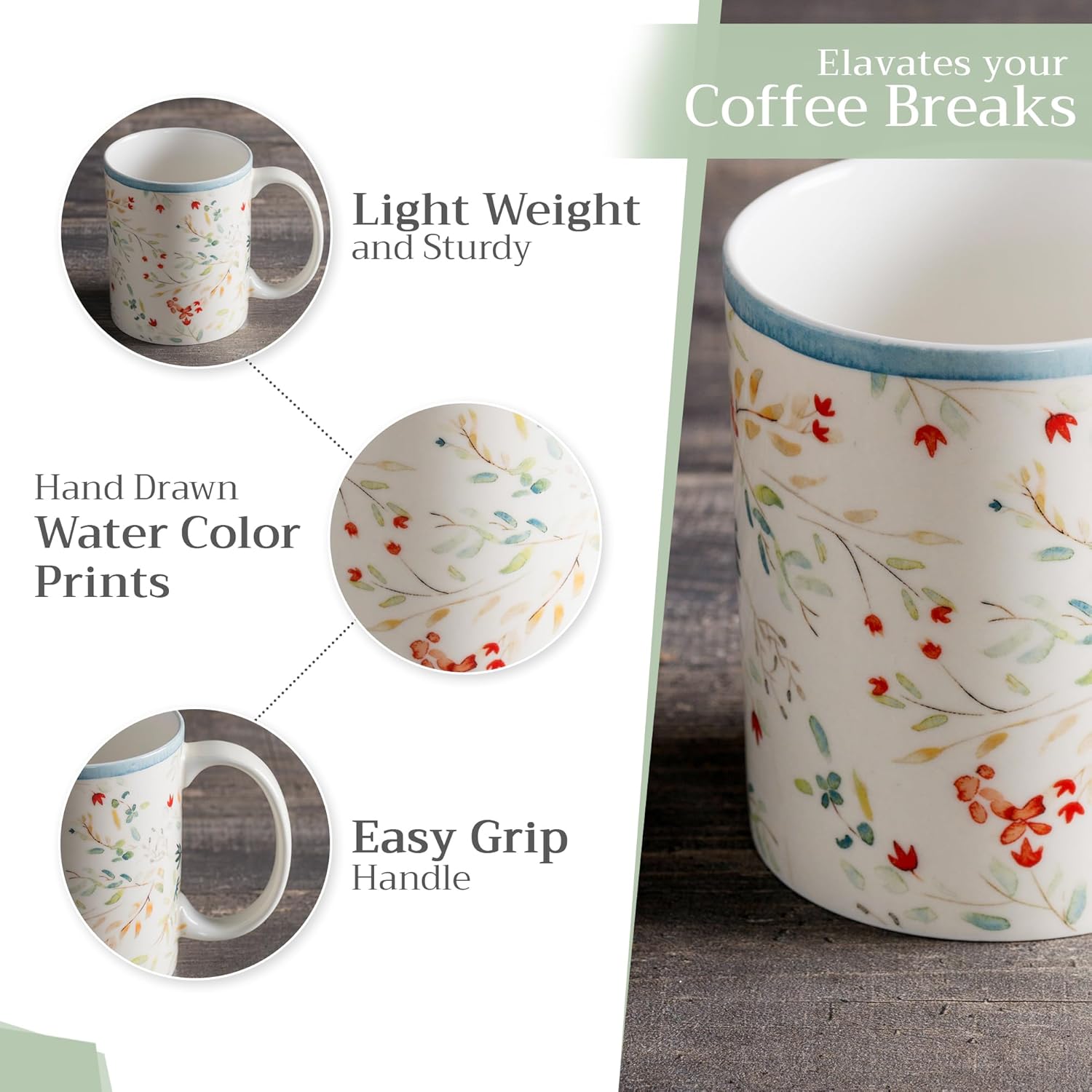 Maison d' Hermine Coffee Mug with Handles Fine Bone China Mugs Pack of One Tea Cups for Hot Beverages Cappuccino Latte Home Restaurant Office Easter Gifts (Colmar - Blue, 12 Ounce) - Image 5