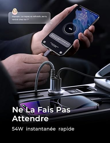LISEN 54W 2-Pack Allume Cigare USB C, Double Ports Rapide, Chargeur Voiture USB C Sécurisés, Prise Allume Cigare 12V acev iPhone 17 Pro Max Air 16/15 Galaxy S25/S24 iPad Airpods - 6