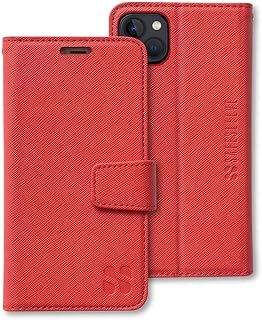 SafeSleeve EMF Protection Anti Radiation iPhone Case: iPhone 13 Mini RFID Card Holder Blocking Wallet, Adjustable Stand Cell Phone Case, Vegan Leather for Women & Men (Red)