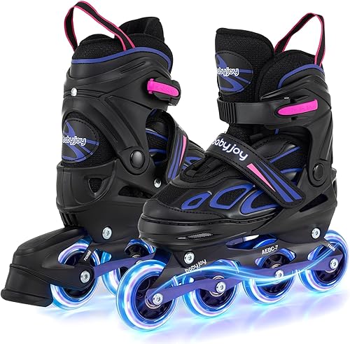 Vista 20 de BABY JOY Patines en línea, 4 tamaños ajustables para niños con ruedas iluminadas para niños de 5 a 14 años, divertidos patines iluminadores