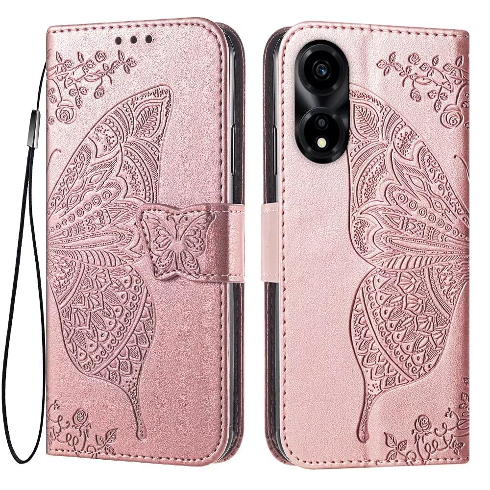 RonRun Cover OPPO A58 5G - Portafoglio In Pelle Con Slot Carte E Chiusura Magnetica, Cavalletto, Rosa Oro - 2