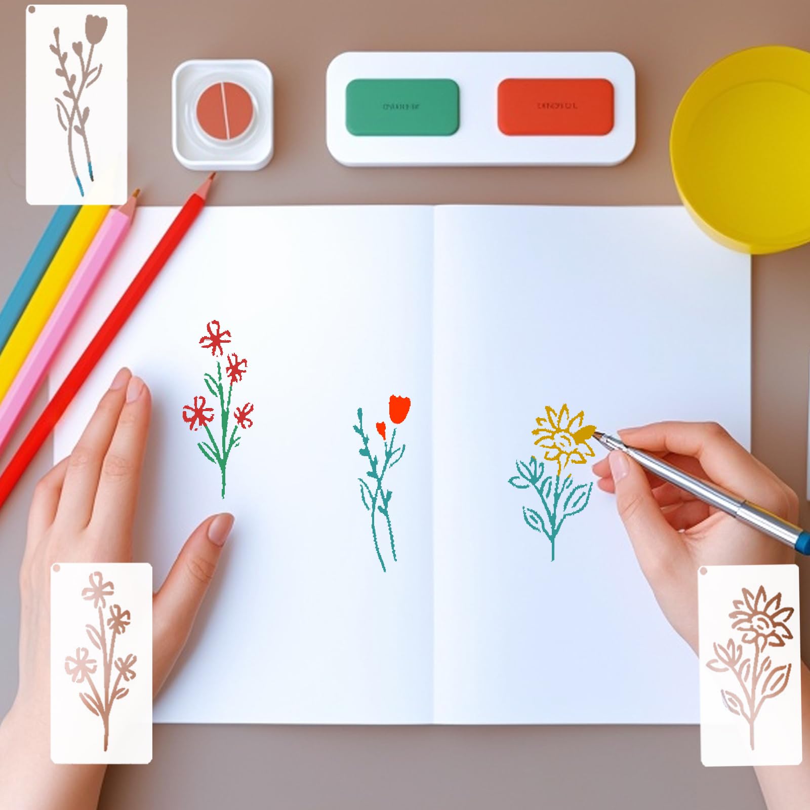 50PCS Botanical Flower Stencils – Reusable Small Wildflower Floral Vine Art Templates For Painting On Wood, Cards, Furniture Walls DIY Projects - View #5