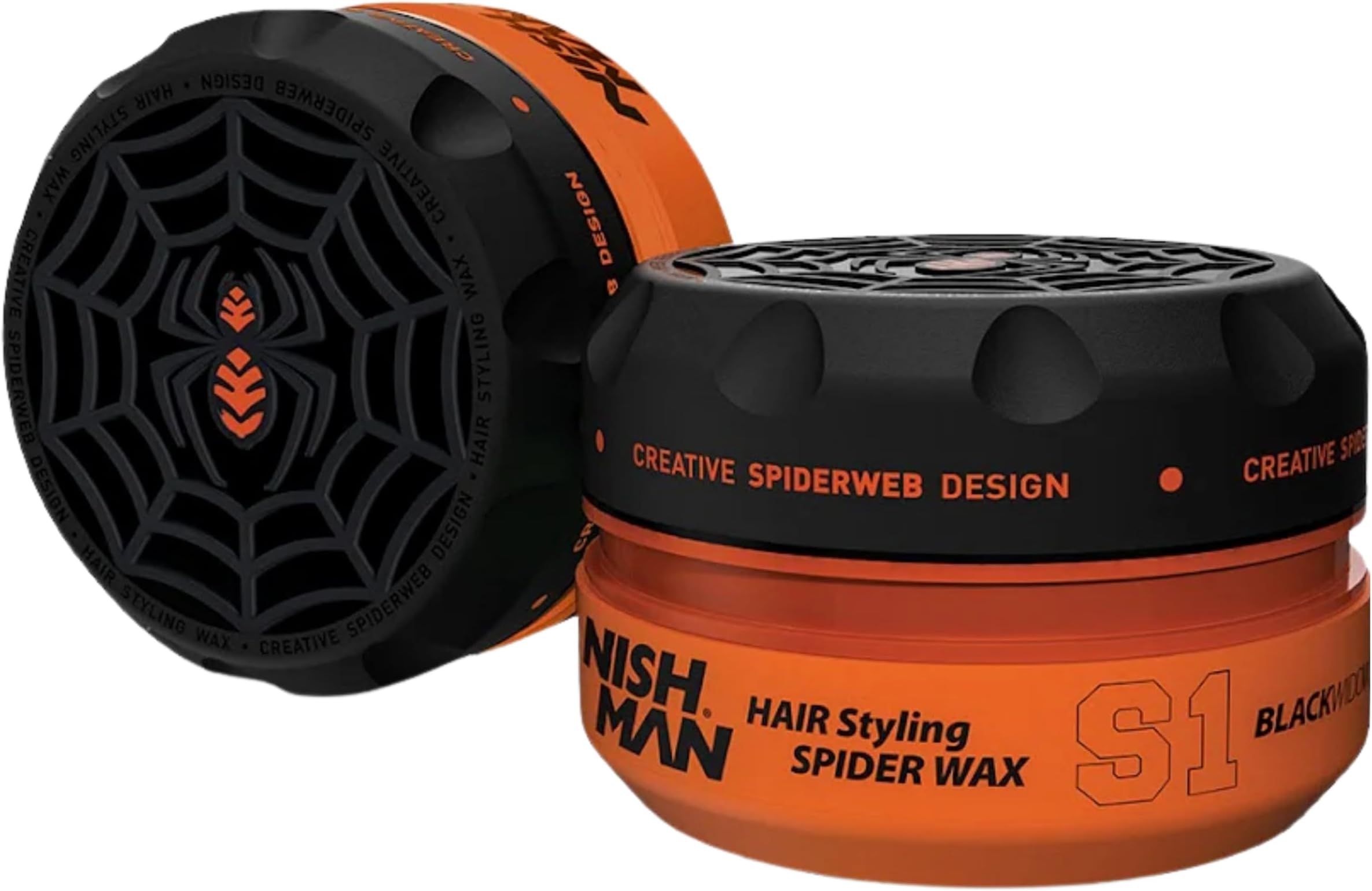 NISHMAN Hair Styling Wax, Spider Wax Blackwidow S1, 150 ml | Natural Shine | Ultra High Strong Hold | Edge Control | Hair Clay Wax | Wax Stick Hair | Men's Hair Gel | Hair Gel for Men (Blackwidow S1)