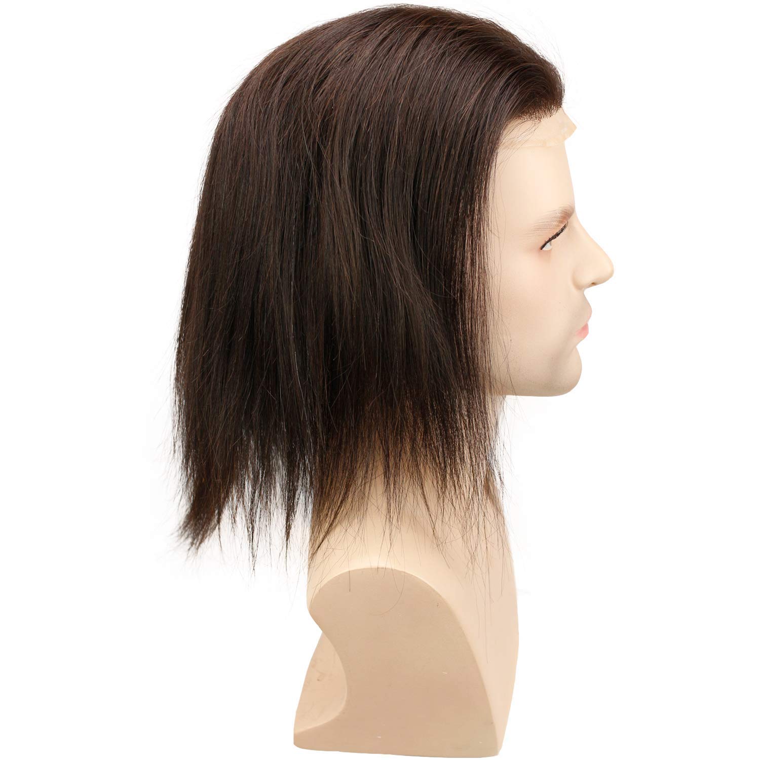 Dreambeauty 12 inch Long Hair Men's Toupee 10"×8" Hairpieces for Men 100% European Virgin Human Hair Replacement System Hair Topper Pieces for Men Mono Net with PU Around (Natural black color)